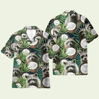 Raccoon With Coconut In Tropical Green Leaves Hawaiian Shirt | Newhawaiianshirts DE