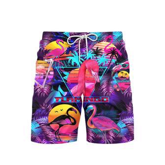 Retro Neon Tropical Flamingo Beach Shorts For Men | Newhawaiianshirts UK