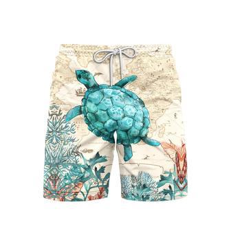 Retro Vintage Style Sea Turtle Beach Shorts For Men | Newhawaiianshirts UK