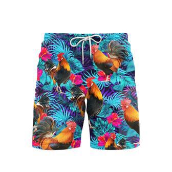 Rooster Blue Neon Tropical Beach Shorts For Men | Newhawaiianshirts UK