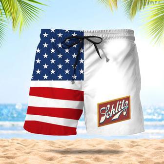 Schlitz Beer American Flag Swim Trunks | Newhawaiianshirts CA