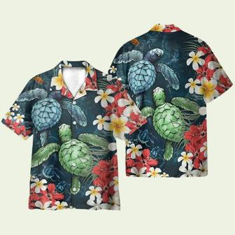 Sea Turtle And Plumeria Flowers Pattern Hawaiian Shirt | Newhawaiianshirts UK