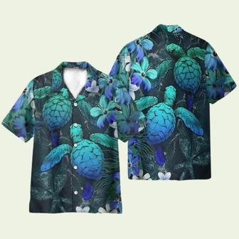 Sea Turtle Tropical Hibiscus And Plumeria Blue Hawaiian Shirt | Newhawaiianshirts DE