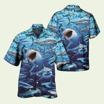 Shark Family Hunting Together Hawaiian Shirt | Newhawaiianshirts CA