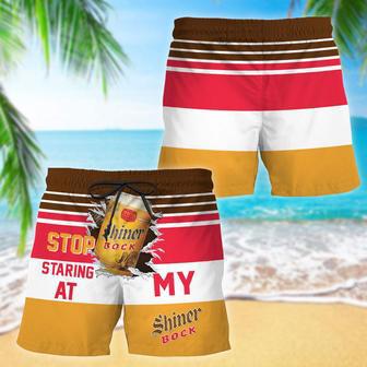 Shiner Bock Stop Staring At Horizontal Striped Swim Trunks | Newhawaiianshirts AU