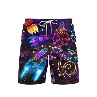 Shoot For The Stars Glowing Rocket Beach Shorts For Men | Newhawaiianshirts CA