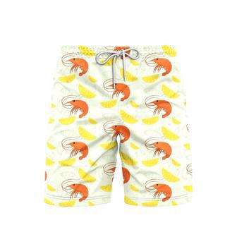 Shrimp On Yellow Lemon Slices Beach Shorts For Men | Newhawaiianshirts CA