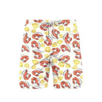 Shrimps And Lemons Pattern Beach Shorts For Men | Newhawaiianshirts DE