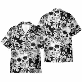 Skull And Flowers Black And White Hawaiian Shirt | Newhawaiianshirts CA