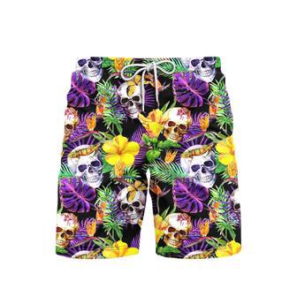 Skull Tropical Purple Beach Shorts For Men | Newhawaiianshirts UK