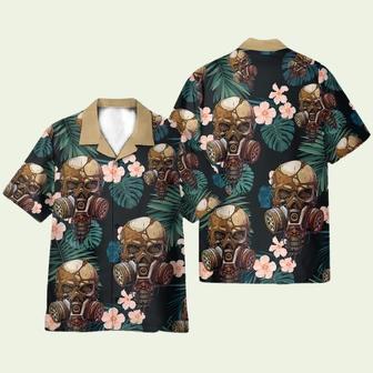 Skull Wearing Gas Mask Tropical Leaves Pattern Hawaiian Shirt | Newhawaiianshirts CA