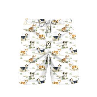 Smiling Corgi Dogs White Beach Shorts For Men | Newhawaiianshirts