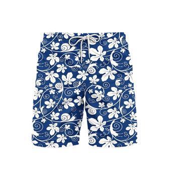 Snails On The Vine White Blue Floral Beach Shorts For Men | Newhawaiianshirts UK