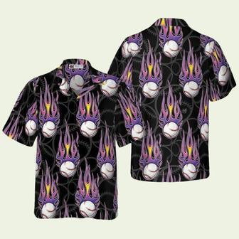 Softball With Hotrod Flame Purple Hawaiian Shirt | Newhawaiianshirts DE