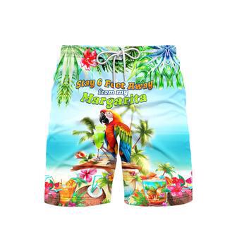 Stay 6 Feet Away From My Margarita Parrot Tropical Beach Shorts For Men | Newhawaiianshirts UK