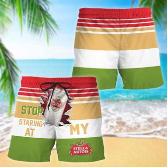 Stella Artois Stop Staring At Horizontal Striped Swim Trunks | Newhawaiianshirts AU