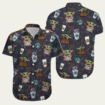 Stitch And Baby Yoda Star Wars Drinking Coffee Hawaiian Shirt | Newhawaiianshirts