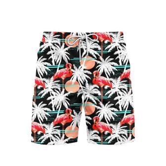 Stork Coconut Tree Palm Trees Flamingo Beach Shorts For Men | Newhawaiianshirts AU