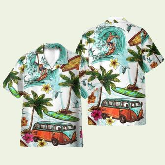 Surfing And Hippie Vans On The Beaches Hawaiian Shirt | Newhawaiianshirts