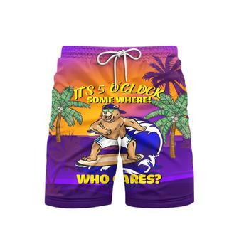 Surfing Bear It's 5 O'Clock Somewhere Beach Shorts For Men | Newhawaiianshirts CA