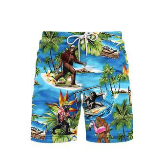 Surfing Bigfoot Holiday Beach Palm Tree Beach Shorts For Men | Newhawaiianshirts AU