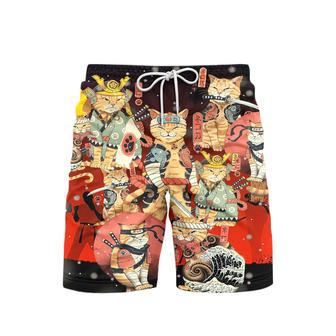 Sushi Samurai Master Cats Beach Shorts For Men | Newhawaiianshirts CA