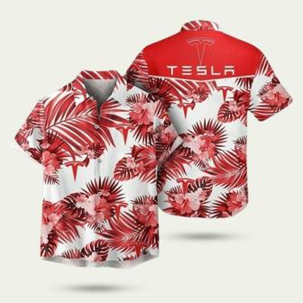 Tesla Logo Red Pattern Hawaiian Shirt | Newhawaiianshirts CA