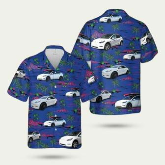 Tesla Model Y White Hawaiian Shirt | Newhawaiianshirts