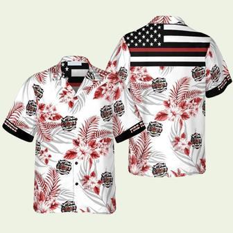 The Red Line Black American Flag Firefighter Hawaiian Shirt | Newhawaiianshirts DE