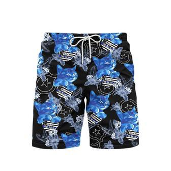 Thin Blue Cat Line With America Flag Beach Shorts For Men | Newhawaiianshirts UK