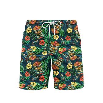 Tiki Green Flowers Tropical Beach Shorts For Men | Newhawaiianshirts CA