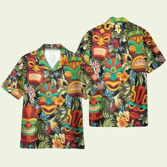 Tiki Head Tropical Leaves Pattern Hawaiian Shirt | Newhawaiianshirts UK