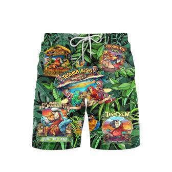 Tiki Parrot Green Leaf Tequila Kiss Beach Shorts For Men | Newhawaiianshirts