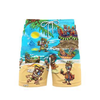 Tiki Sun And Blue Beach Beach Shorts For Men | Newhawaiianshirts CA