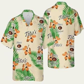 Titos Vodka Funny Hibiscus Flower And Palm Leaves Pattern Hawaiian Shirt | Newhawaiianshirts CA