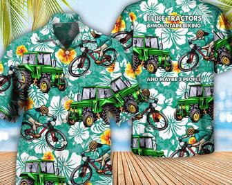 Tractor I Like Tractors And Mountain Biking - Hawaiian Shirt, Short Sleeve Hawaiian Aloha Shirt, Hawaii Style, Hawaii Honeymoon Shirt. Summer Gifts | Newhawaiianshirts