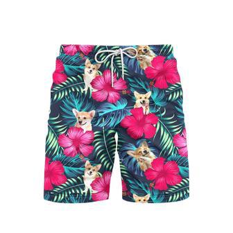 Tropical Hibiscus Don't Mess With Corgi Beach Shorts For Men | Newhawaiianshirts UK