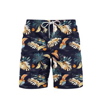 Tropical Leaf With Exotic Parrot Birds Beach Shorts For Men | Newhawaiianshirts