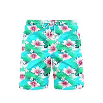 Tropical White Hibiscus Flowers With Green Leaves Beach Shorts For Men | Newhawaiianshirts CA