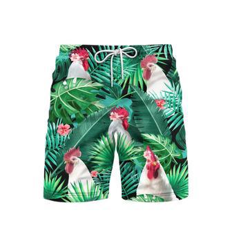 Tropical White Rooster Beach Shorts For Men | Newhawaiianshirts DE