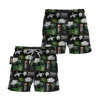 Truly Hard Seltzer Tropical Hibiscus Flower Swim Trunks | Newhawaiianshirts UK