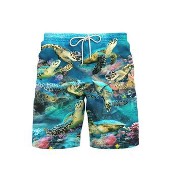 Turtle Under The Ocean Blue Beach Shorts For Men | Newhawaiianshirts UK