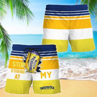 Twisted Tea Stop Staring At Horizontal Striped Swim Trunks | Newhawaiianshirts CA