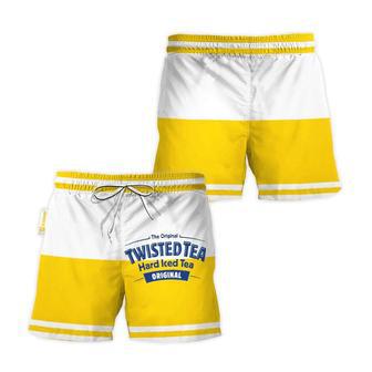 Twisted Tea Yellow And White Basic Swim Trunks | Newhawaiianshirts AU