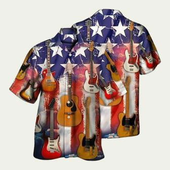 Unisex Guitar Independence Day Star American Hawaiian Shirt | Newhawaiianshirts AU