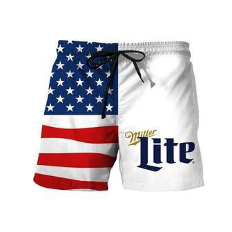 USA Flag Fourth Of July Miller Lite Swim Trunks | Newhawaiianshirts