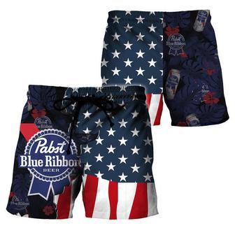 USA Tropical Flag Pabst Blue Ribbon Swim Trunks | Newhawaiianshirts DE