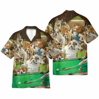 Vintage Dogs Playing Billiard Pool Hawaiian Shirt | Newhawaiianshirts AU