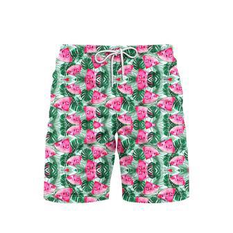 Watermelon Tropical Green Leaf Beach Shorts For Men | Newhawaiianshirts CA