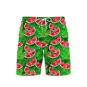 Watermelon With Tropical Leaves Beach Shorts For Men | Newhawaiianshirts CA